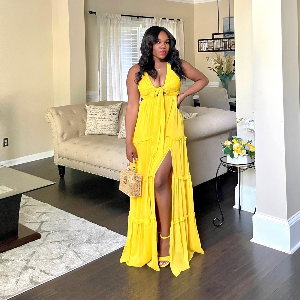 Yellow flowy maxi dress